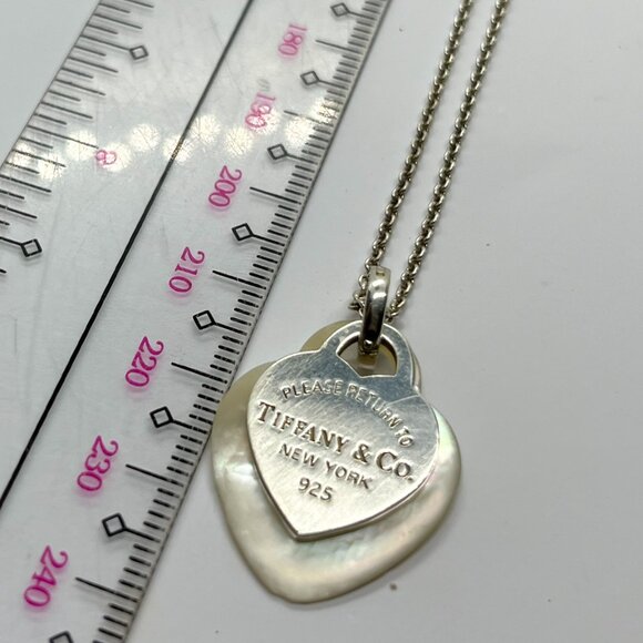 Tiffany & Co. Silver Double Return To Heart Mother of Pearl Pendant Necklace - Picture 9 of 11